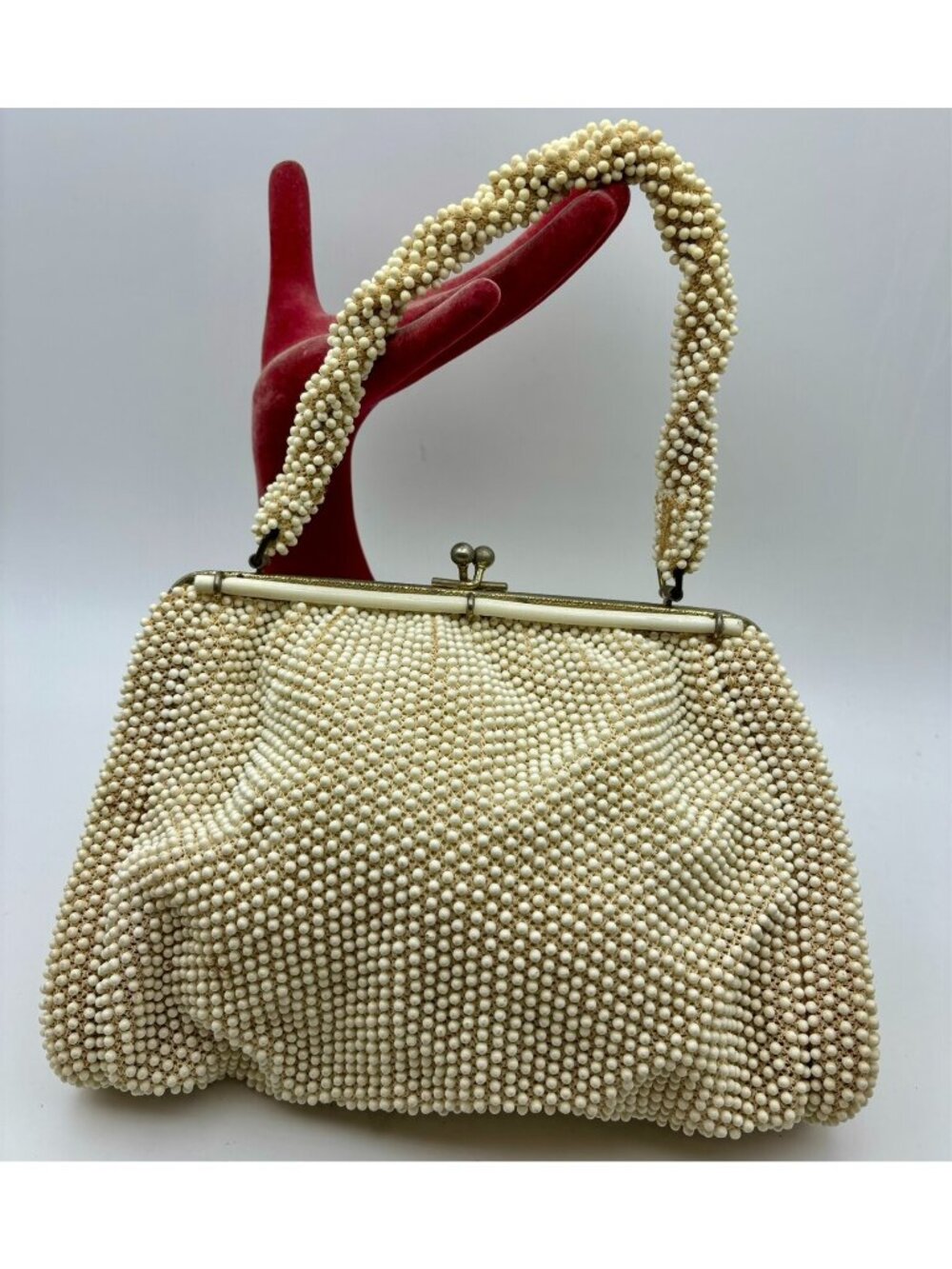 1950s Corde Bead White Hand Bag by Lumured